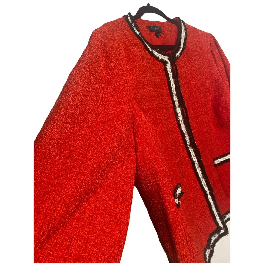 Talbots Fringe Stipe Tweed Jacket Red Plus Size‎ 20w Retail: $199 EUC